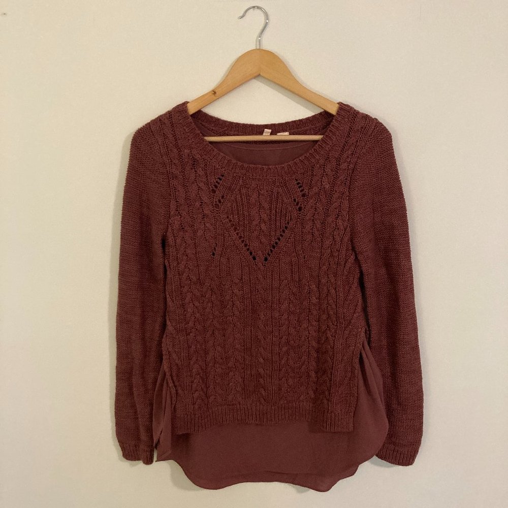 Anthropologie Maroon Sweater with attached silk lining size L